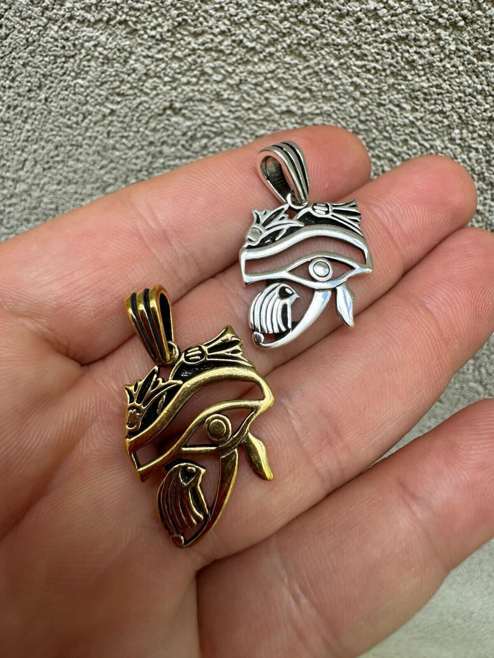 Egyptian Eye Of Horus Evil Eye Pendant - 14k Gold Vermeil or Oxidized 925 Silver - Small 1.25"