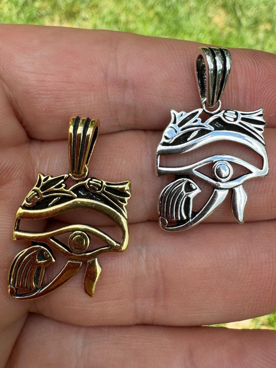 Egyptian Eye Of Horus Evil Eye Pendant - 14k Gold Vermeil or Oxidized 925 Silver - Small 1.25"