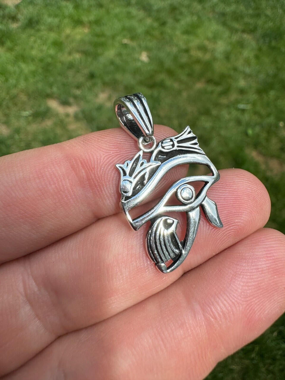 Egyptian Eye Of Horus Evil Eye Pendant - 14k Gold Vermeil or Oxidized 925 Silver - Small 1.25"