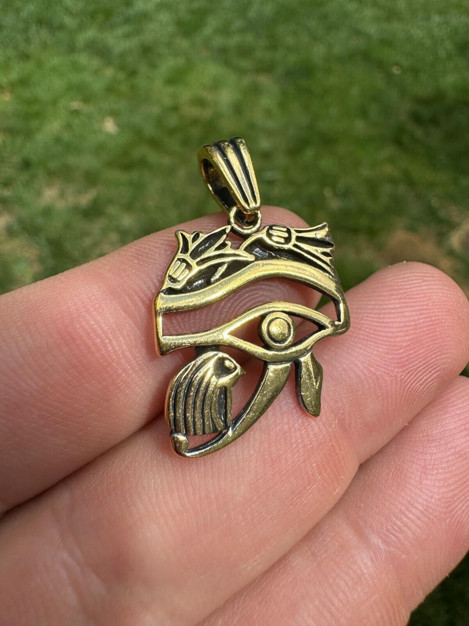 Egyptian Eye Of Horus Evil Eye Pendant - 14k Gold Vermeil or Oxidized 925 Silver - Small 1.25"