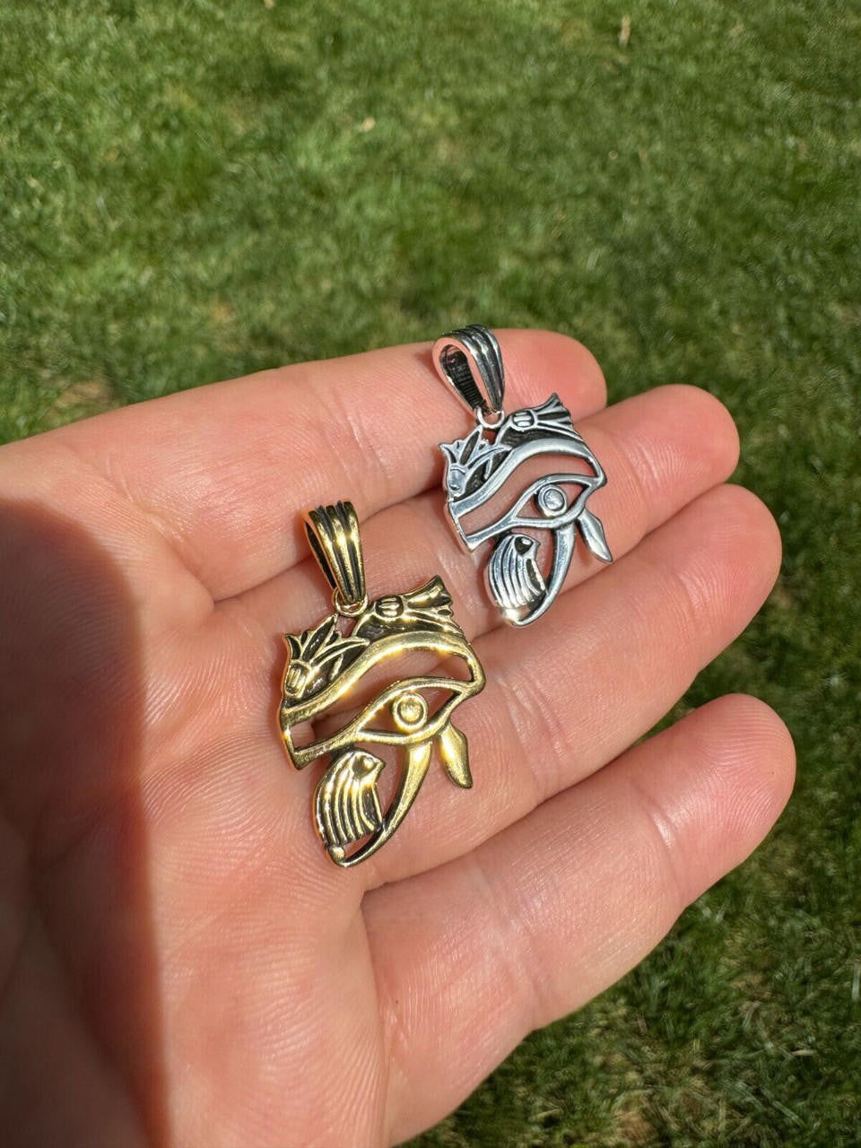 Egyptian Eye Of Horus Evil Eye Pendant - 14k Gold Vermeil or Oxidized 925 Silver - Small 1.25"
