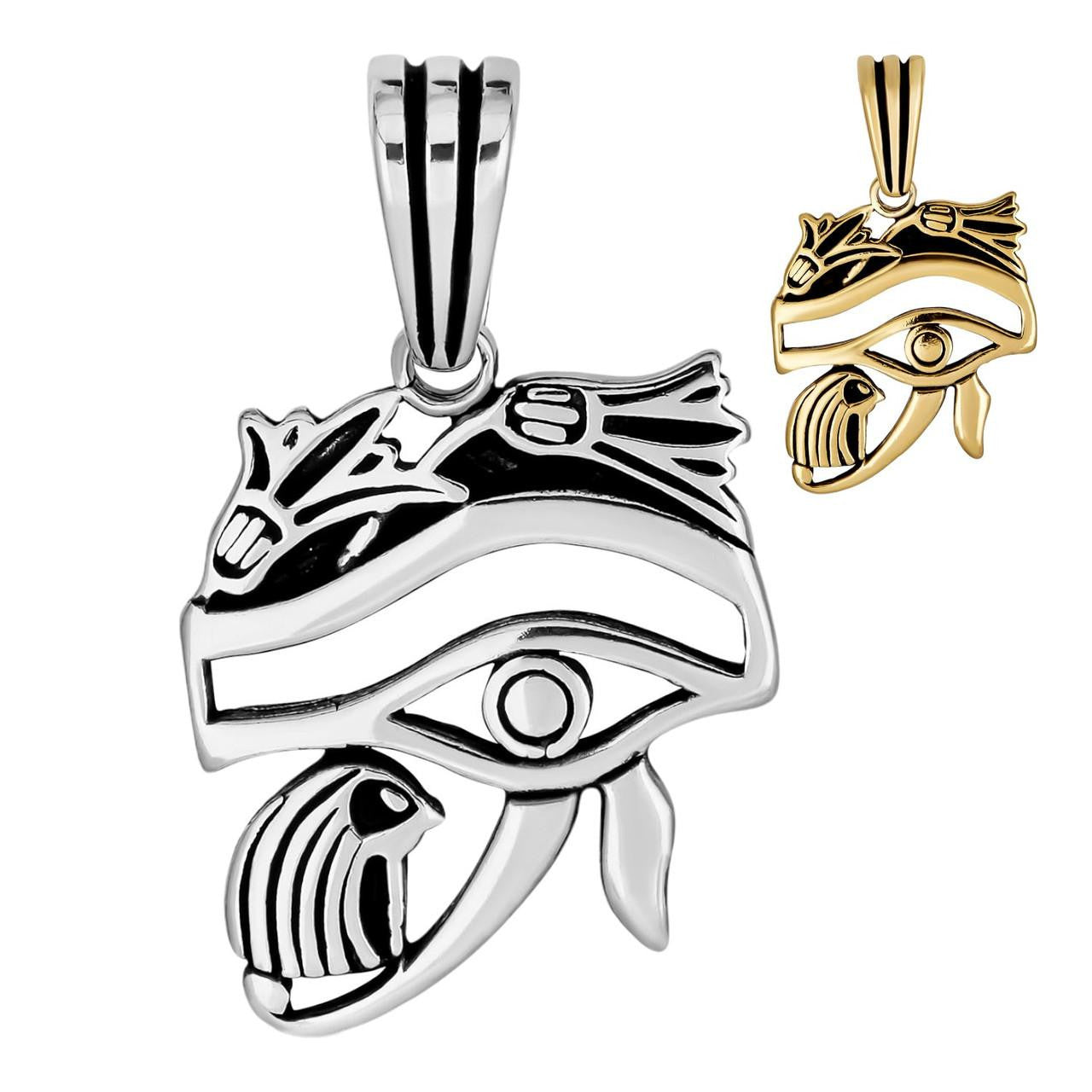 Egyptian Eye Of Horus Evil Eye Pendant - 14k Gold Vermeil or Oxidized 925 Silver - Small 1.25"