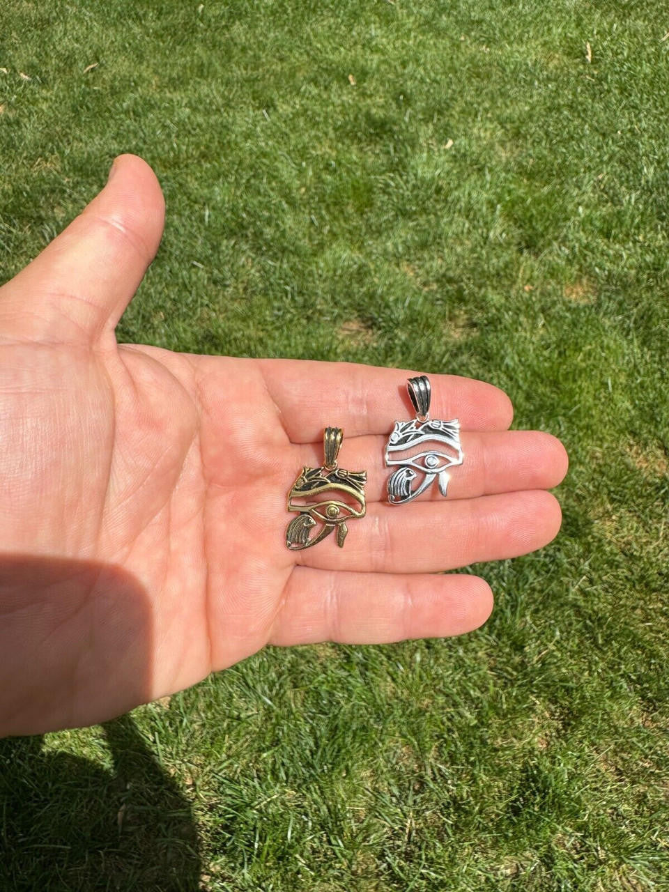 Egyptian Eye Of Horus Evil Eye Pendant - 14k Gold Vermeil or Oxidized 925 Silver - Small 1.25"