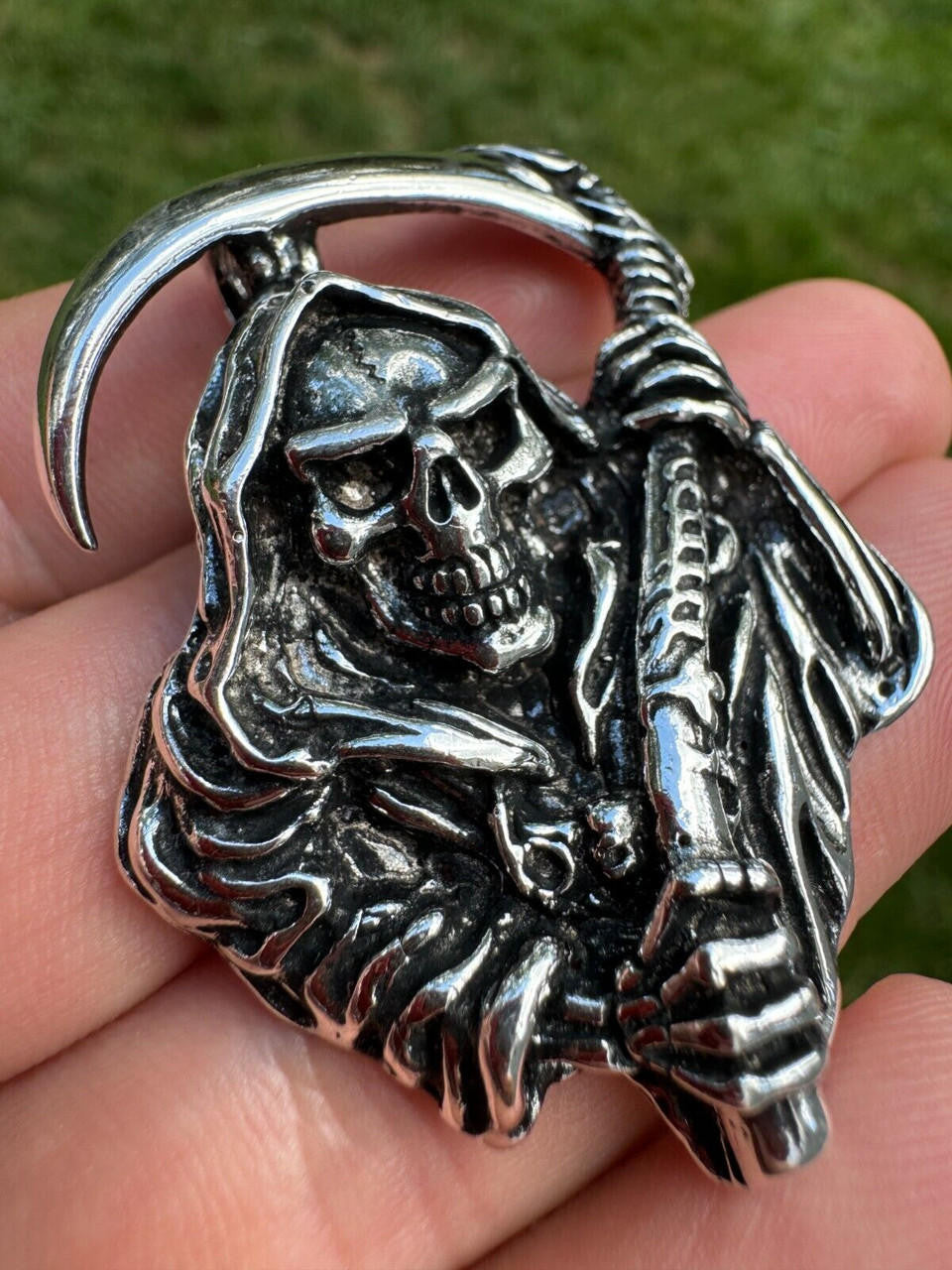 Grim Reaper Death Santa Muerte Pendant - 14k Gold Vermeil Or Oxidized 925 Silver - Medium 2"