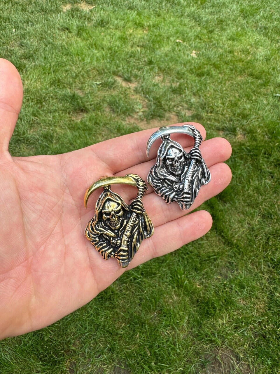 Grim Reaper Death Santa Muerte Pendant - 14k Gold Vermeil Or Oxidized 925 Silver - Medium 2"