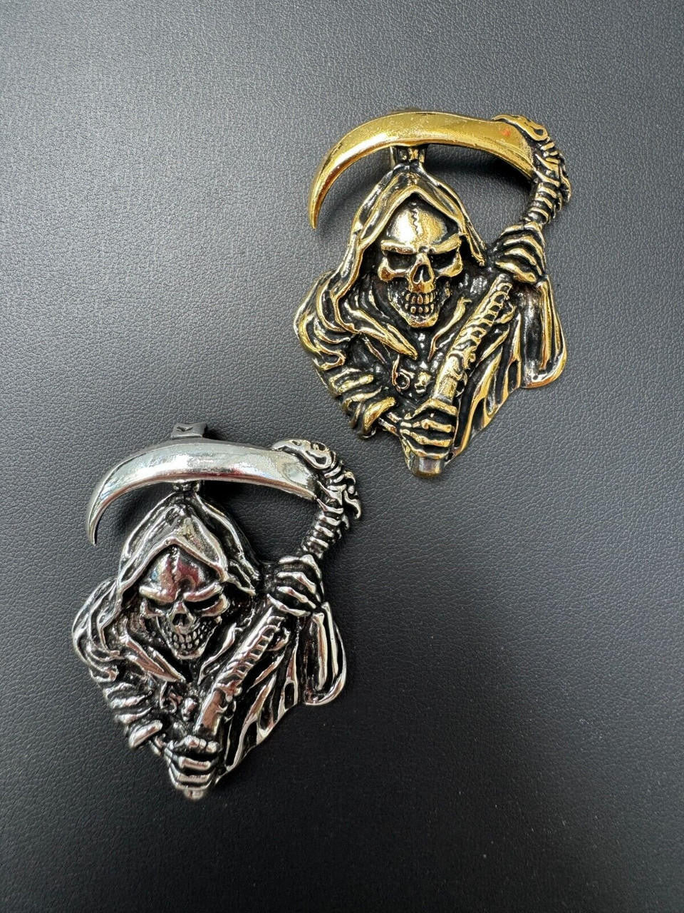Grim Reaper Death Santa Muerte Pendant - 14k Gold Vermeil Or Oxidized 925 Silver - Medium 2"