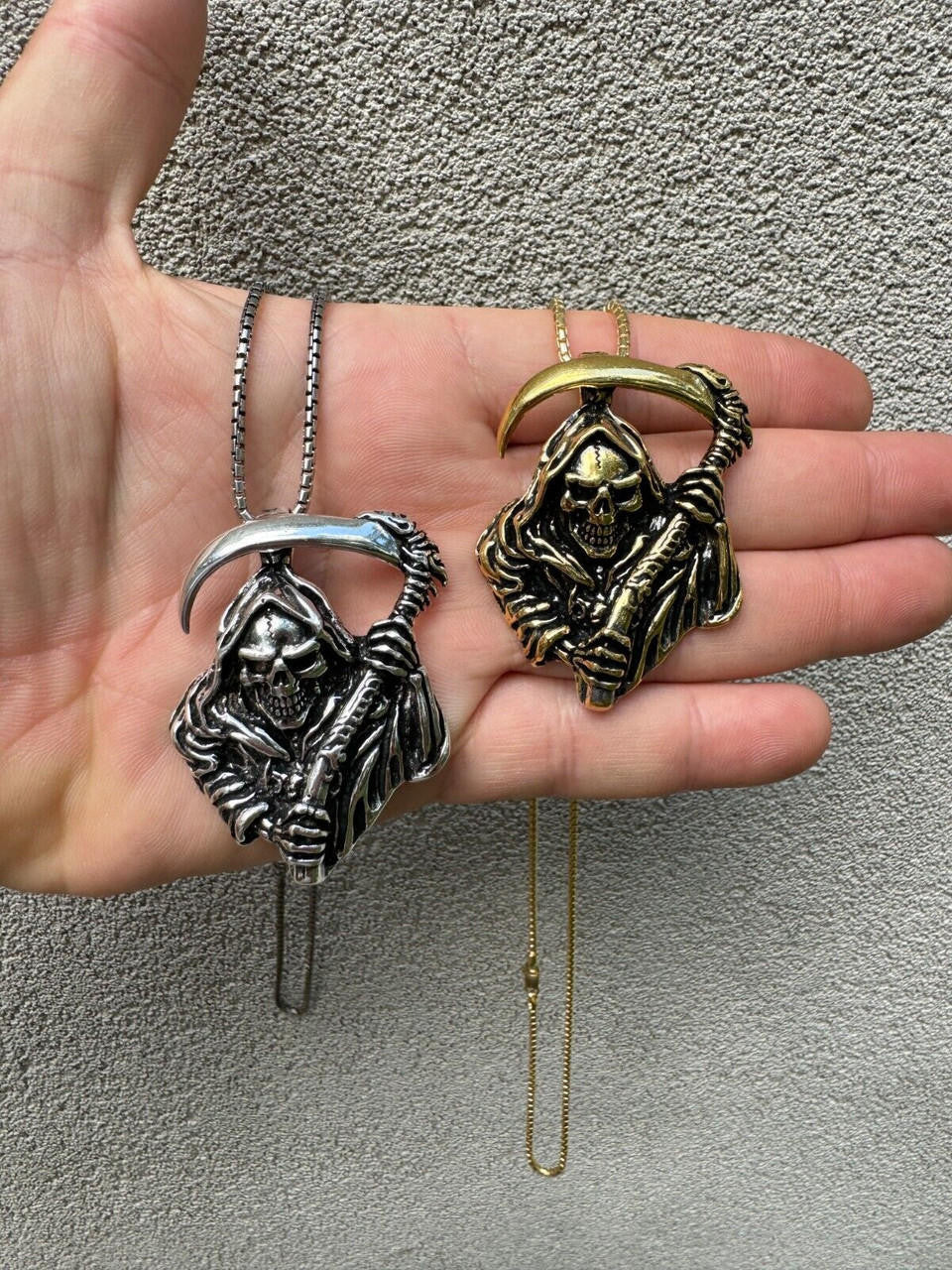Grim Reaper Death Santa Muerte Pendant - 14k Gold Vermeil Or Oxidized 925 Silver - Medium 2"