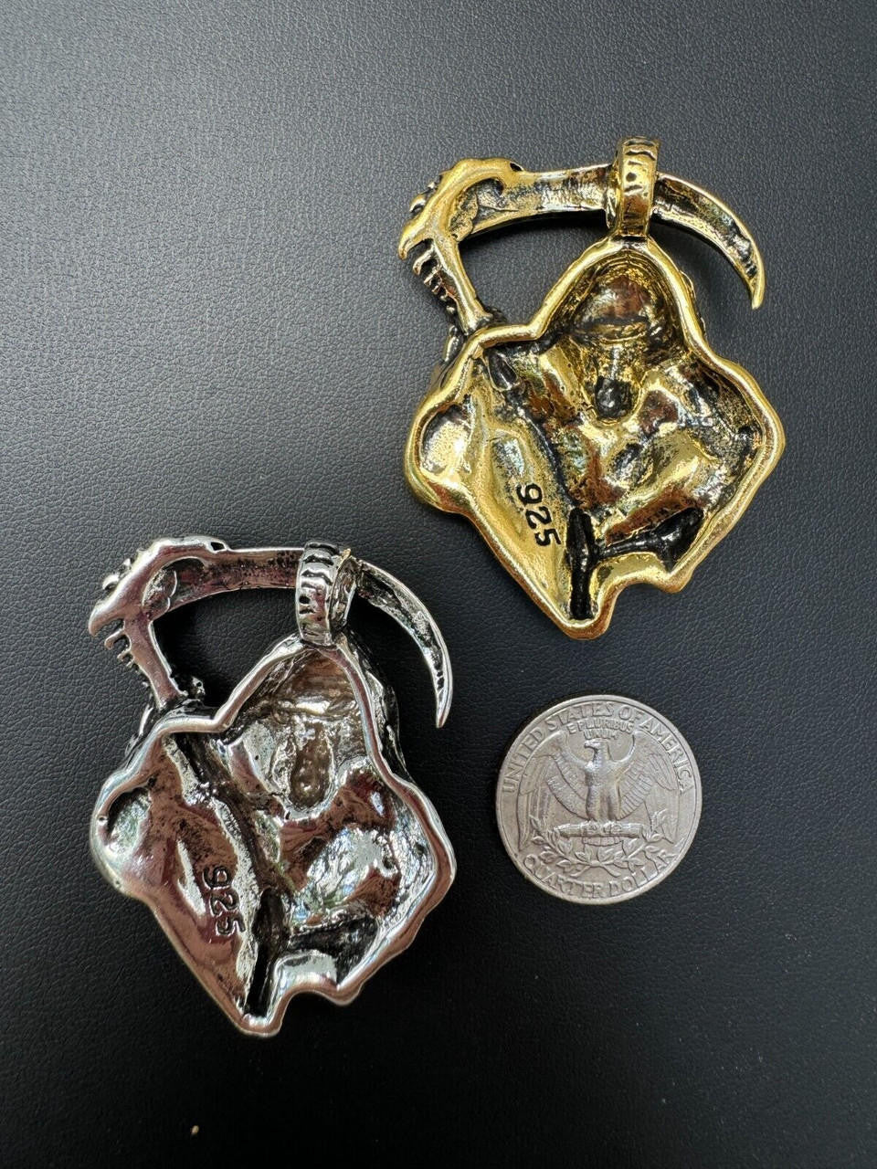 Grim Reaper Death Santa Muerte Pendant - 14k Gold Vermeil Or Oxidized 925 Silver - Medium 2"