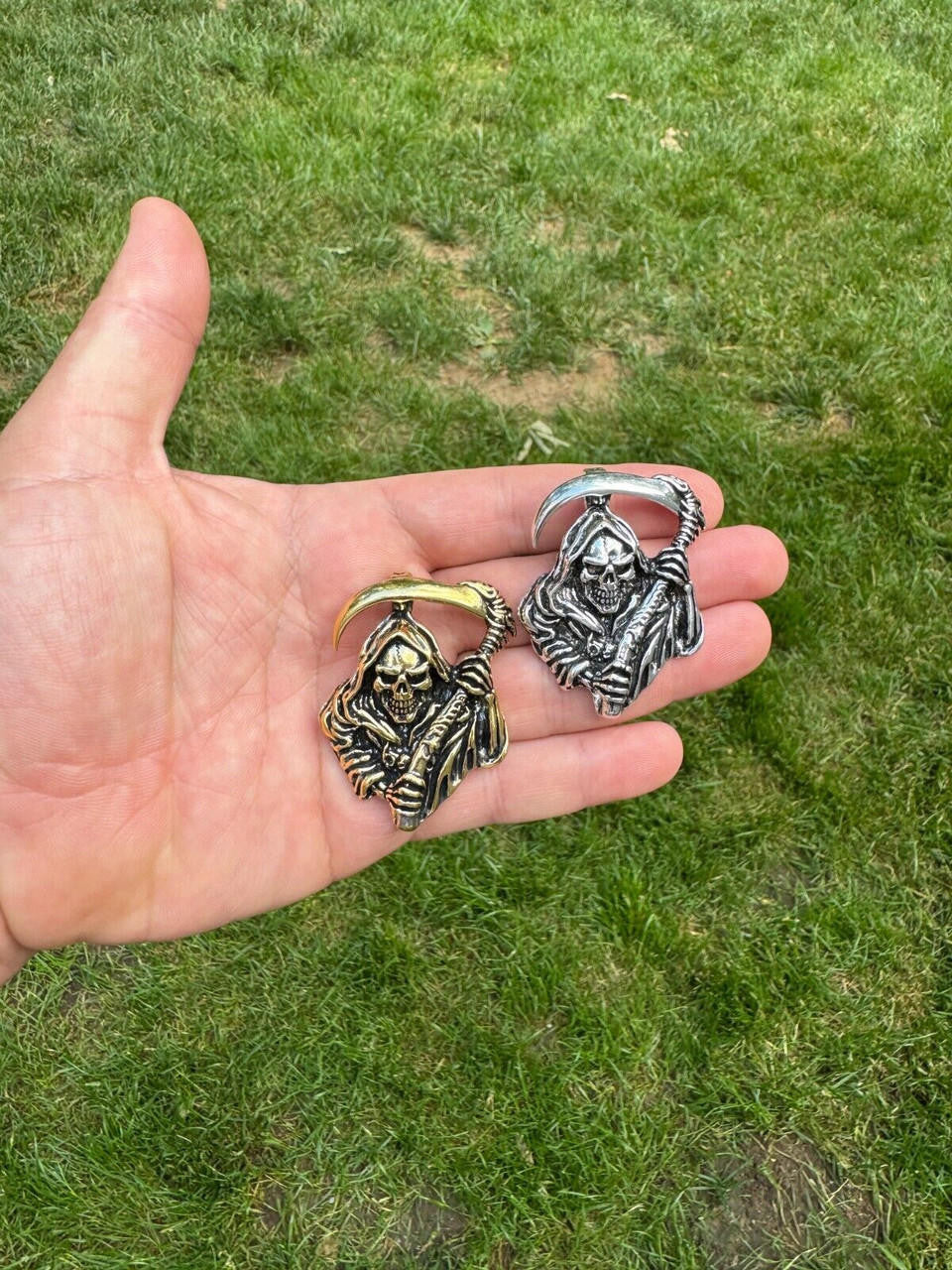 Grim Reaper Death Santa Muerte Pendant - 14k Gold Vermeil Or Oxidized 925 Silver - Medium 2"