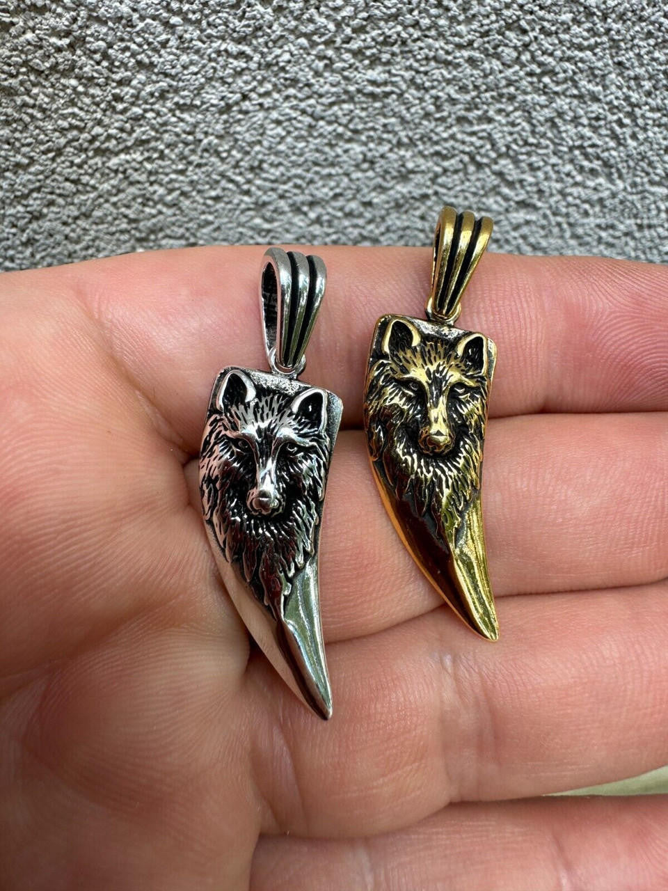 Wolf Fang Tooth Viking Pendant - 14k Yellow Gold Vermeil Or Oxidized 925 Silver - Small 1.5"