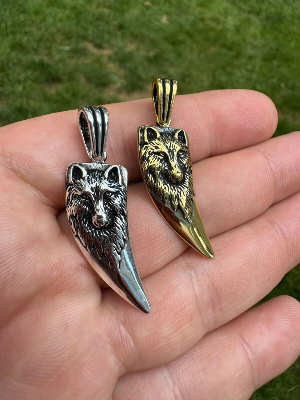Wolf Fang Tooth Viking Pendant - 14k Yellow Gold Vermeil Or Oxidized 925 Silver - Small 1.5"