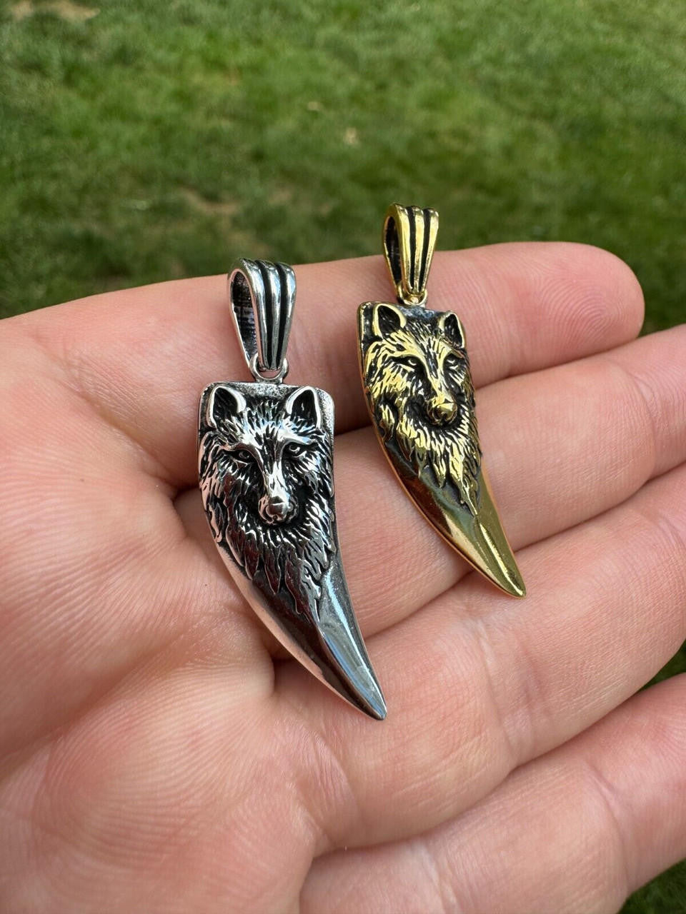 Wolf Fang Tooth Viking Pendant - 14k Yellow Gold Vermeil Or Oxidized 925 Silver - Small 1.5"