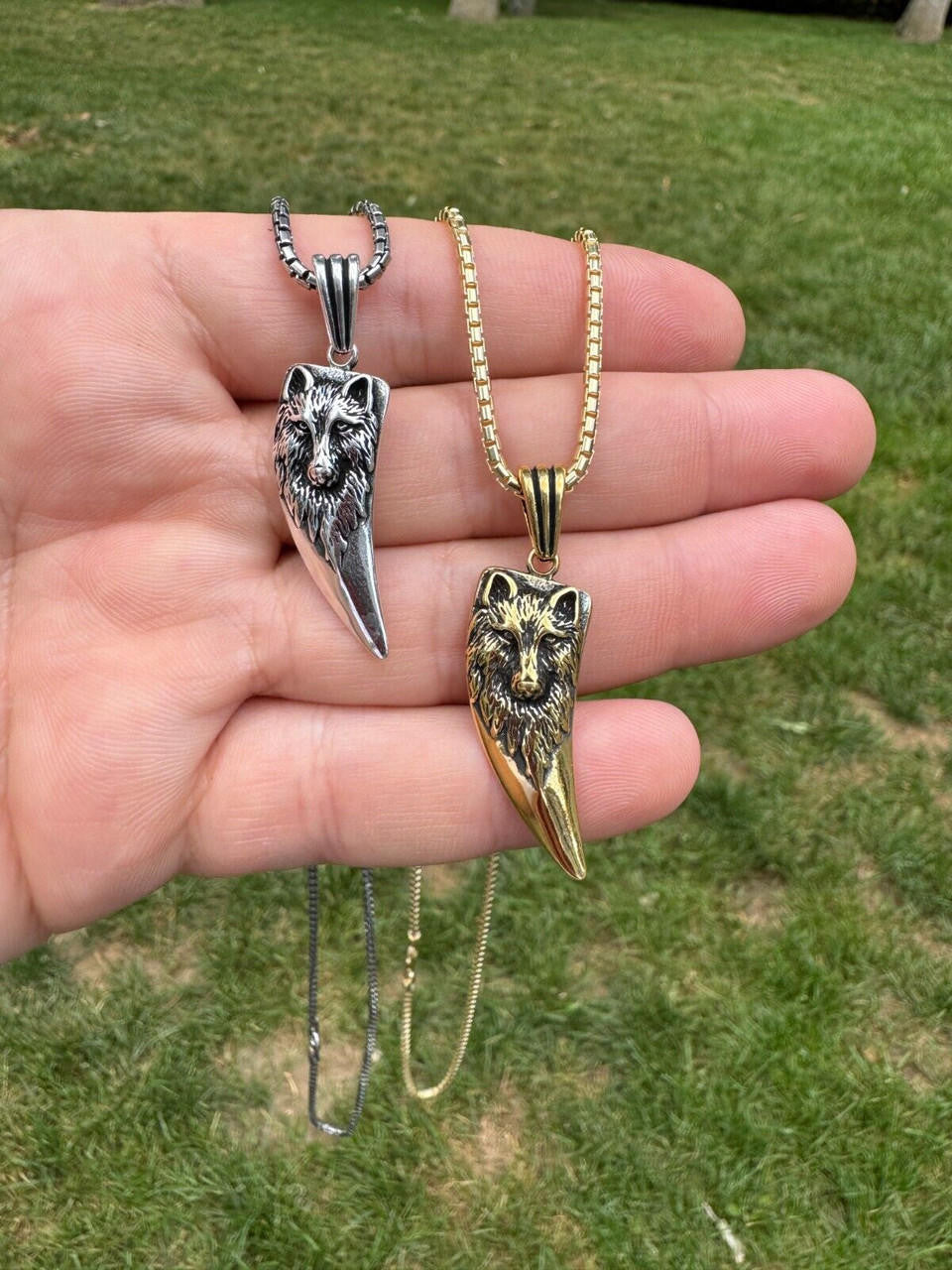 Wolf Fang Tooth Viking Pendant - 14k Yellow Gold Vermeil Or Oxidized 925 Silver - Small 1.5"