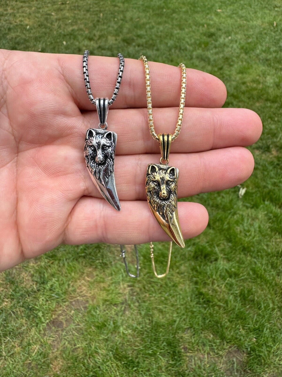 Wolf Fang Tooth Viking Pendant - 14k Yellow Gold Vermeil Or Oxidized 925 Silver - Small 1.5"