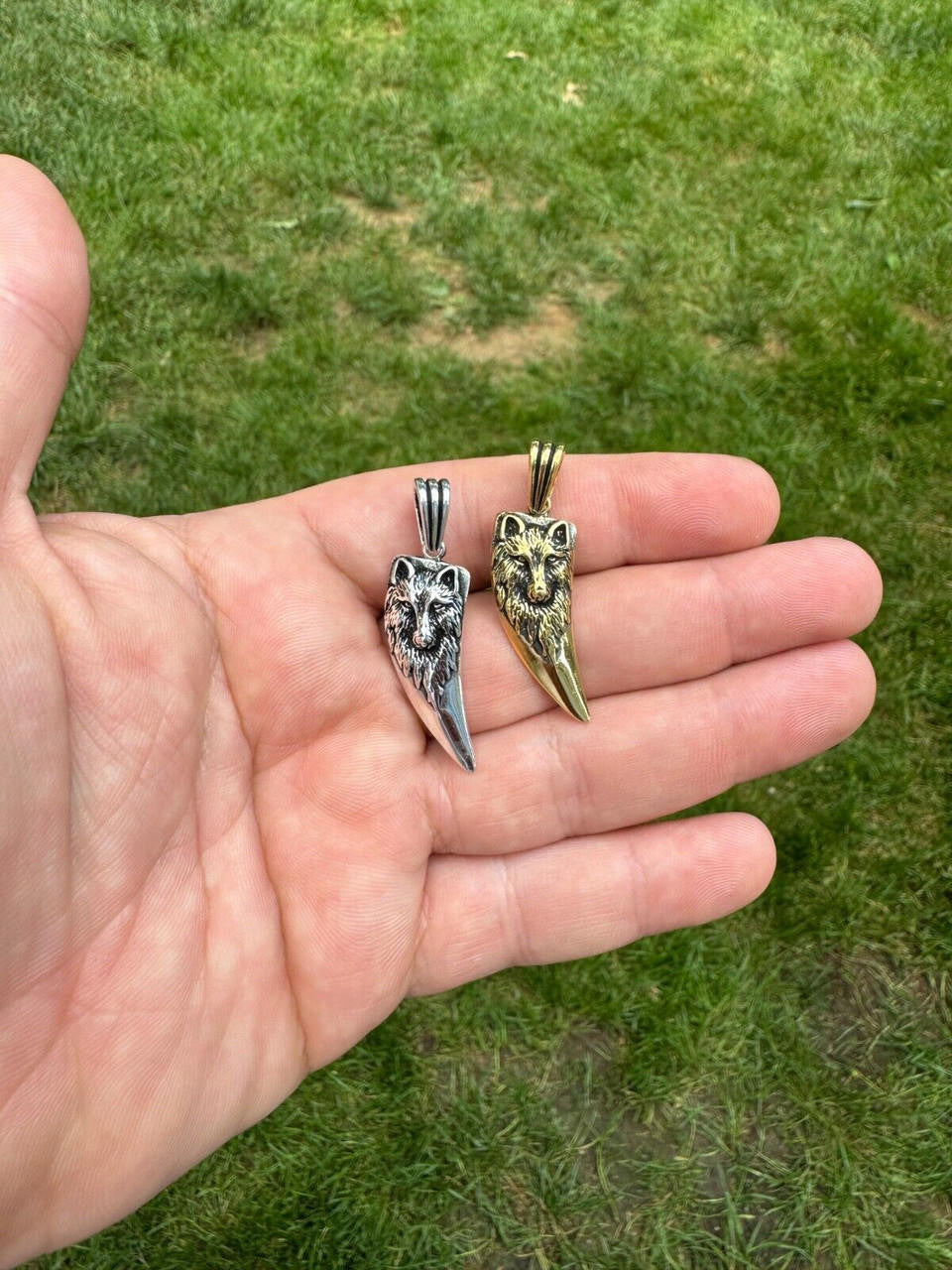 Wolf Fang Tooth Viking Pendant - 14k Yellow Gold Vermeil Or Oxidized 925 Silver - Small 1.5"