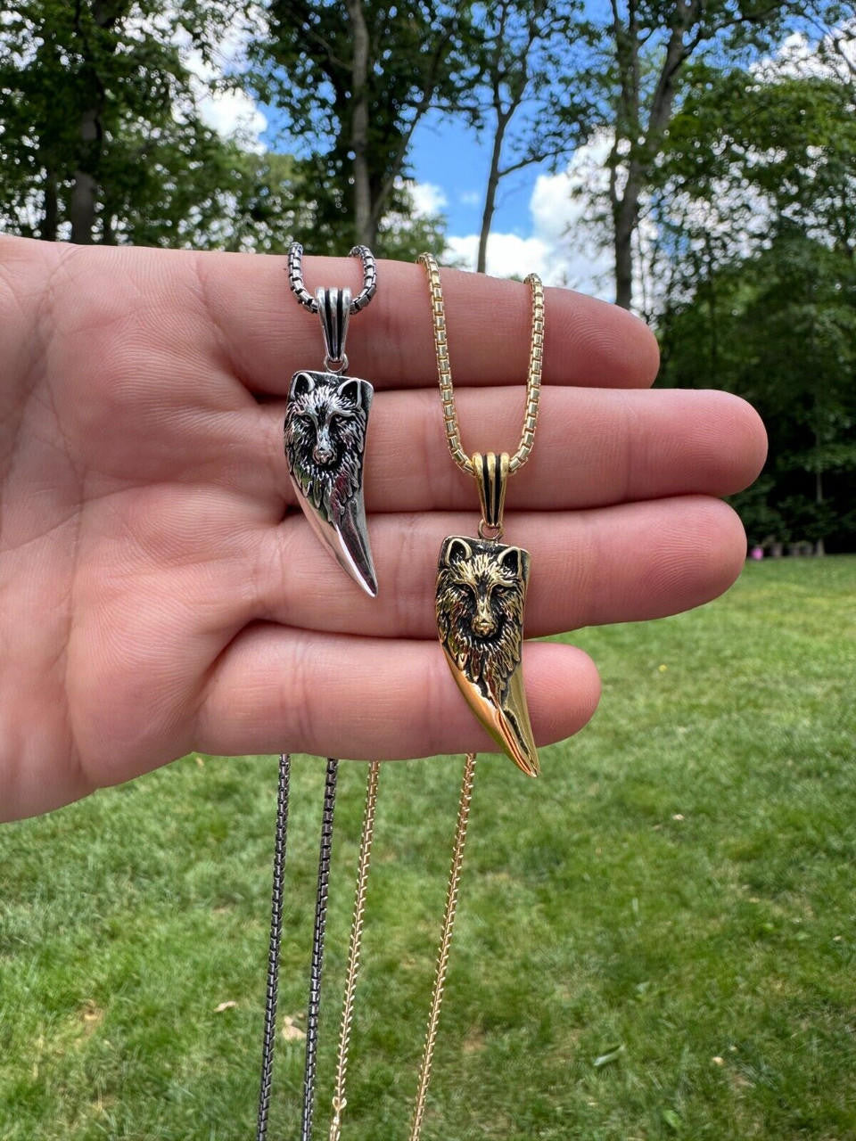 Wolf Fang Tooth Viking Pendant - 14k Yellow Gold Vermeil Or Oxidized 925 Silver - Small 1.5"