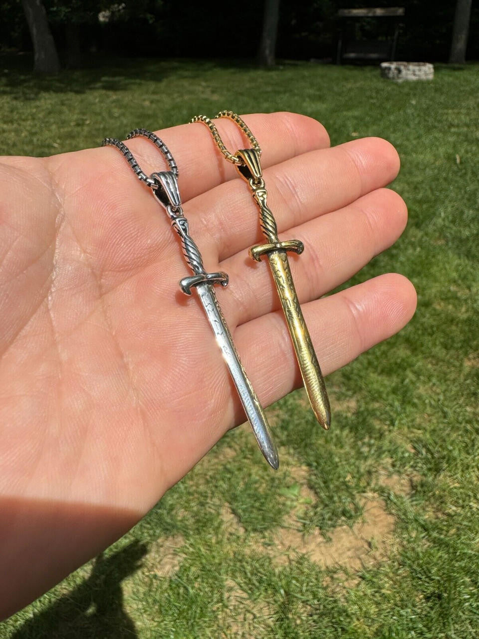 Roman Gladiator Ancient Sword Dagger Pendant - 14k Gold Vermeil Or Oxidized 925 Silver - Large 3"