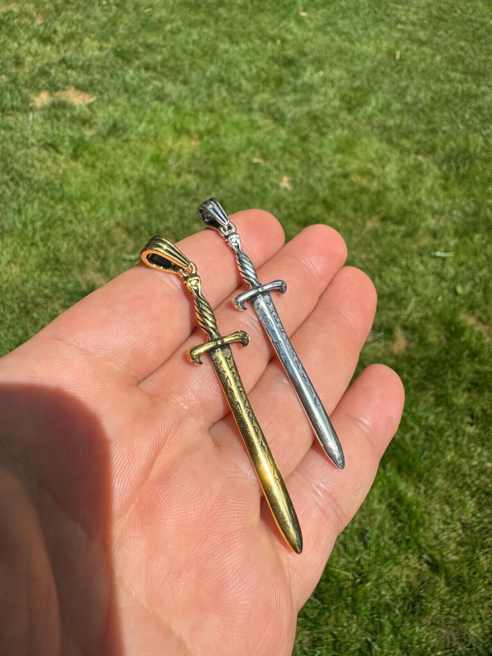 Roman Gladiator Ancient Sword Dagger Pendant - 14k Gold Vermeil Or Oxidized 925 Silver - Large 3"