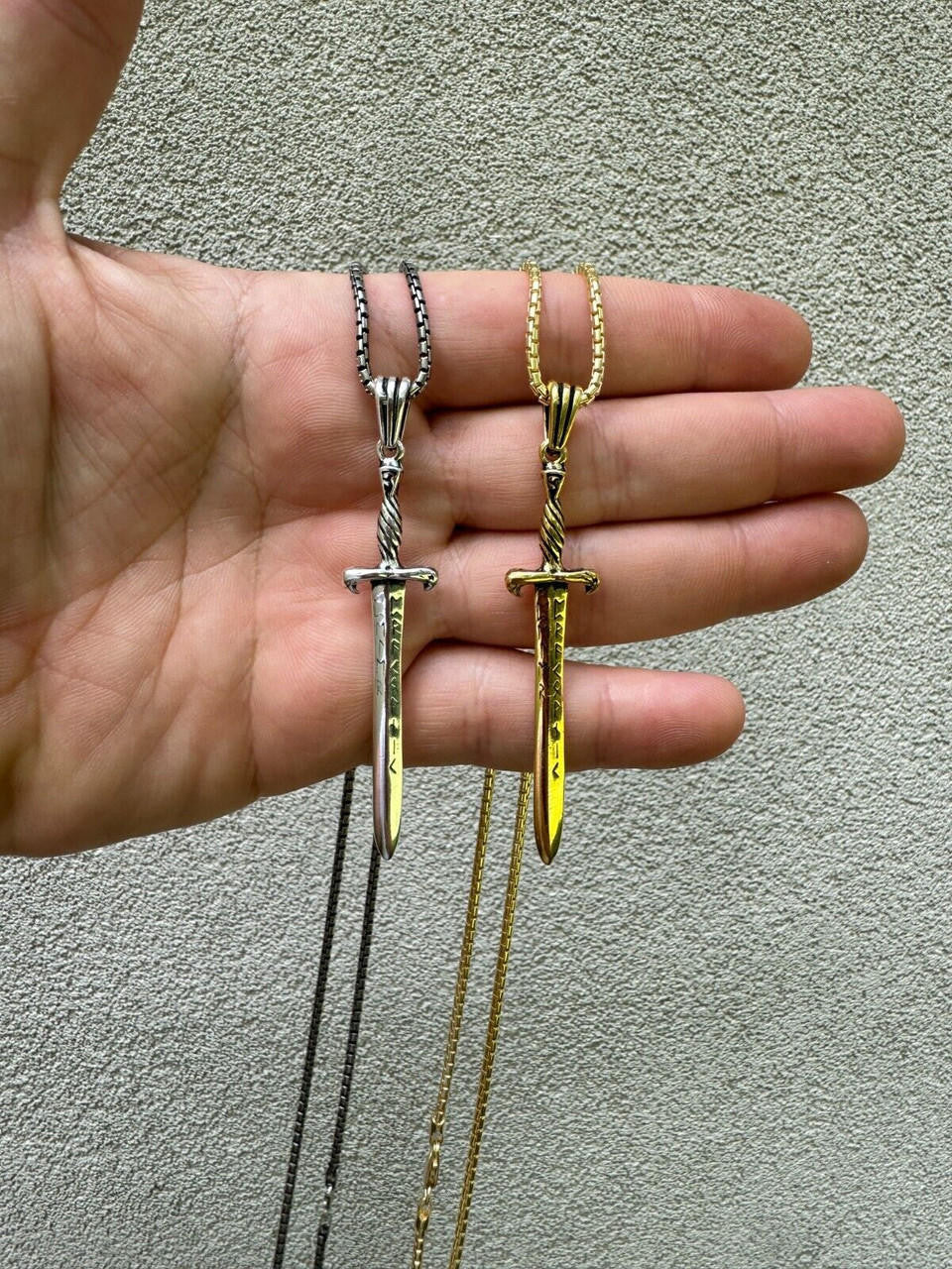 Roman Gladiator Ancient Sword Dagger Pendant - 14k Gold Vermeil Or Oxidized 925 Silver - Large 3"
