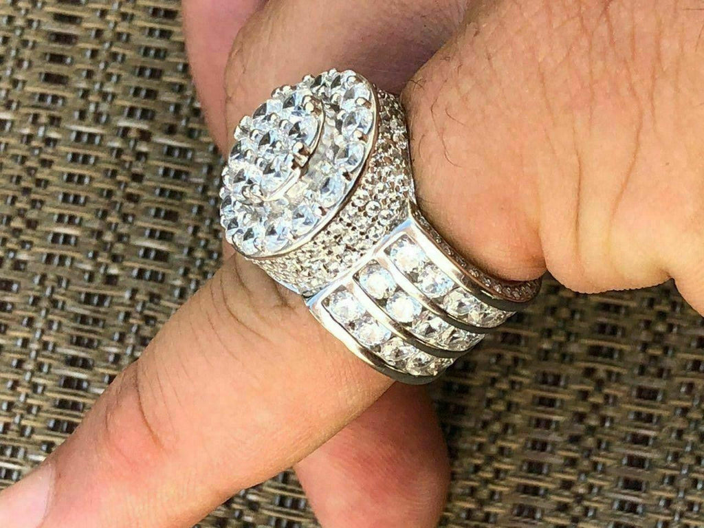 Solid 925 Silver Men's Large Round 5ct Iced Cubic Zirconia Pinky RING