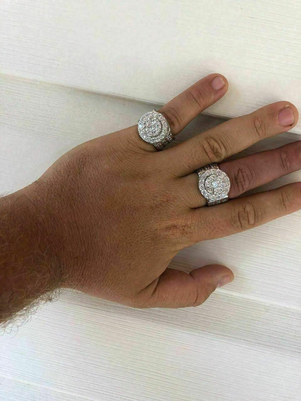 Solid 925 Silver Men's Large Round 5ct Iced Cubic Zirconia Pinky RING