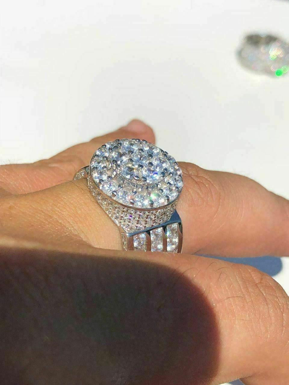 Solid 925 Silver Men's Large Round 5ct Iced Cubic Zirconia Pinky RING