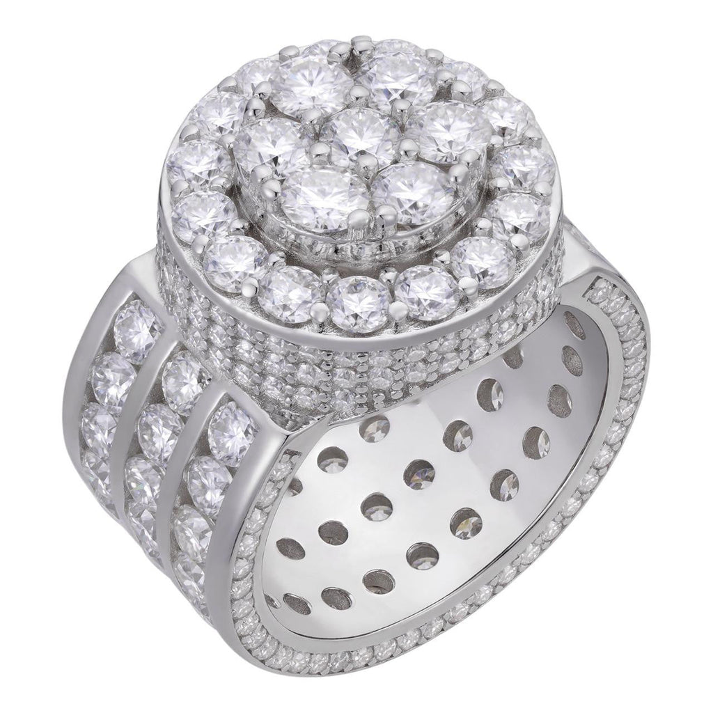 Solid 925 Silver Men's Large Round 5ct Iced Cubic Zirconia Pinky RING