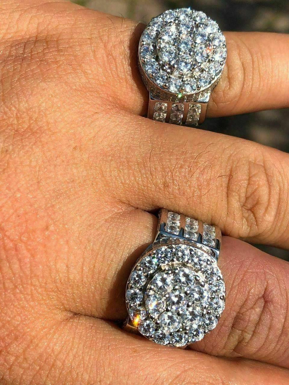 Solid 925 Silver Men's Large Round 5ct Iced Cubic Zirconia Pinky RING