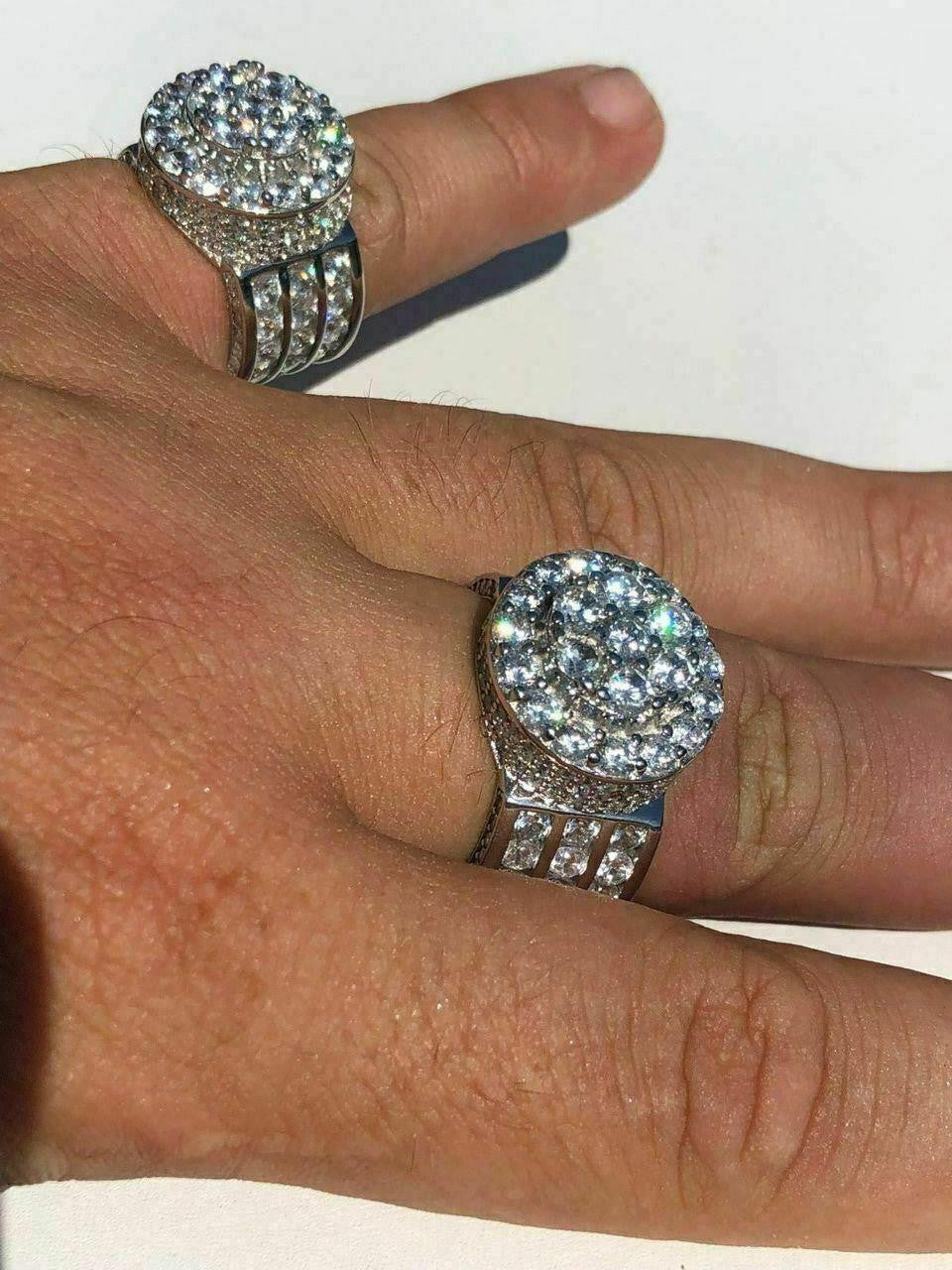 Solid 925 Silver Men's Large Round 5ct Iced Cubic Zirconia Pinky RING