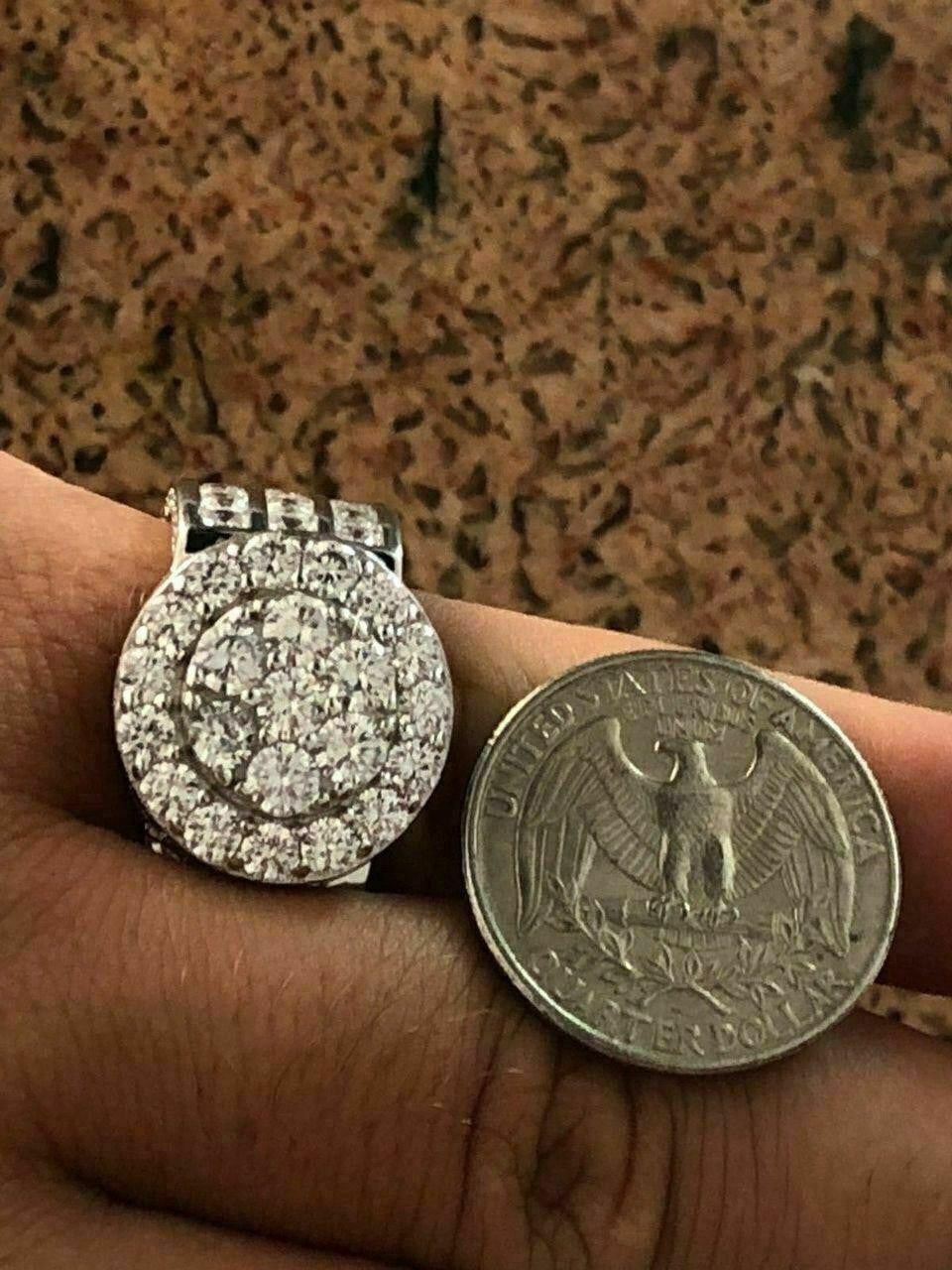 Solid 925 Silver Men's Large Round 5ct Iced Cubic Zirconia Pinky RING