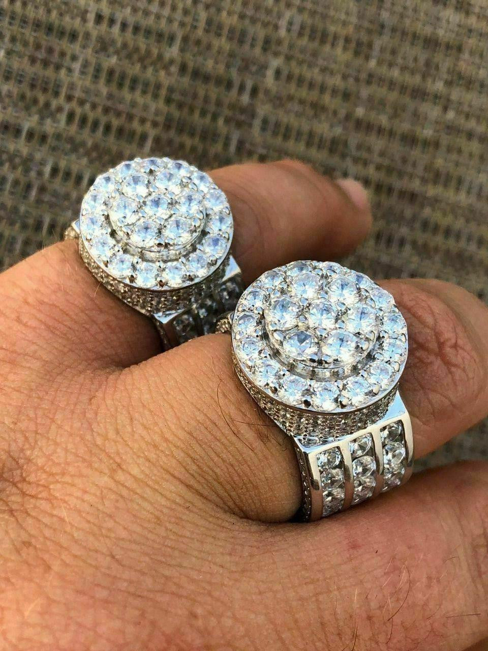 Solid 925 Silver Men's Large Round 5ct Iced Cubic Zirconia Pinky RING