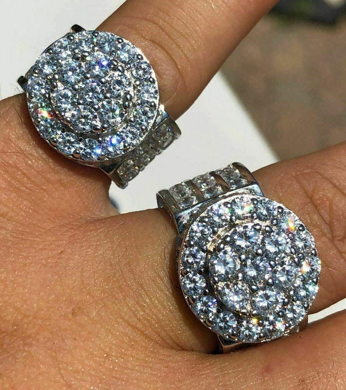 Solid 925 Silver Men's Large Round 5ct Iced Cubic Zirconia Pinky RING