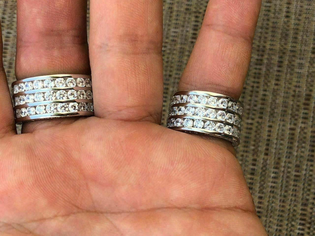 Solid 925 Silver Men's Large Round 5ct Iced Cubic Zirconia Pinky RING