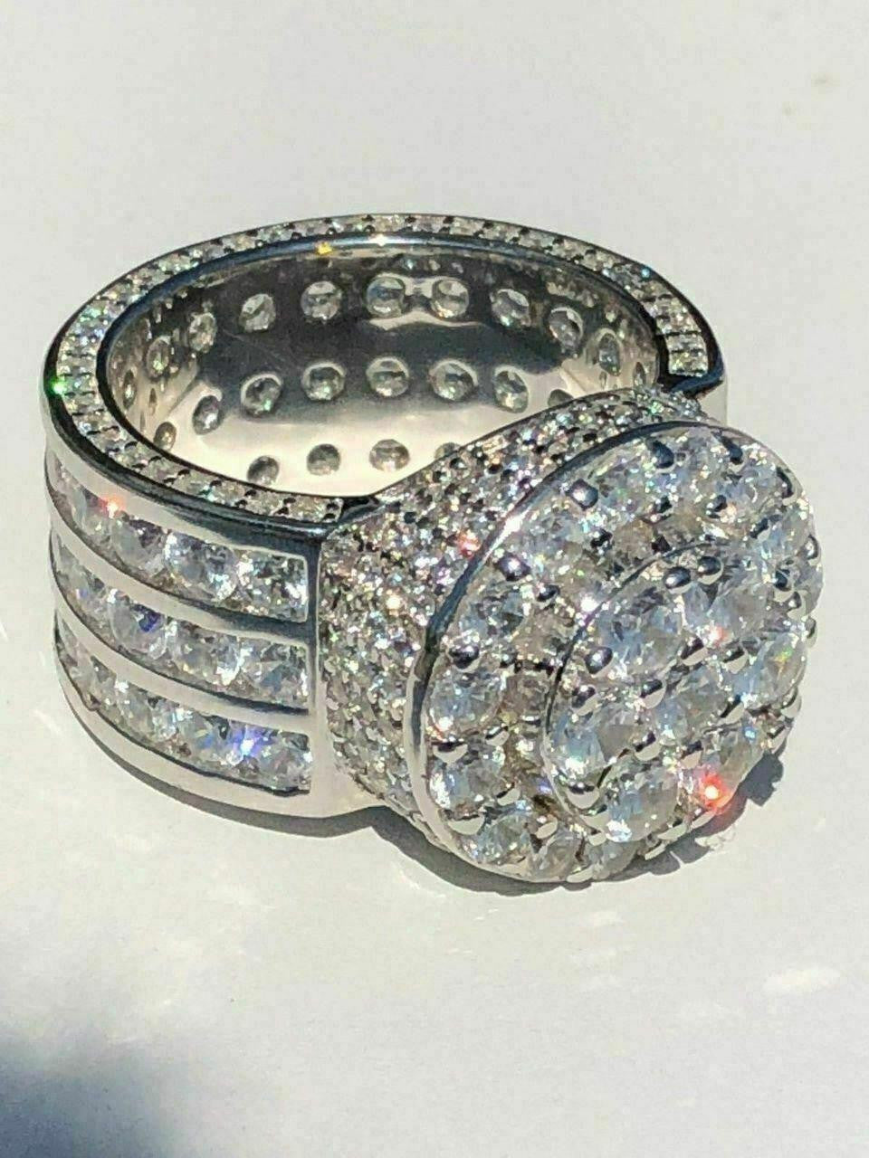 Solid 925 Silver Men's Large Round 5ct Iced Cubic Zirconia Pinky RING
