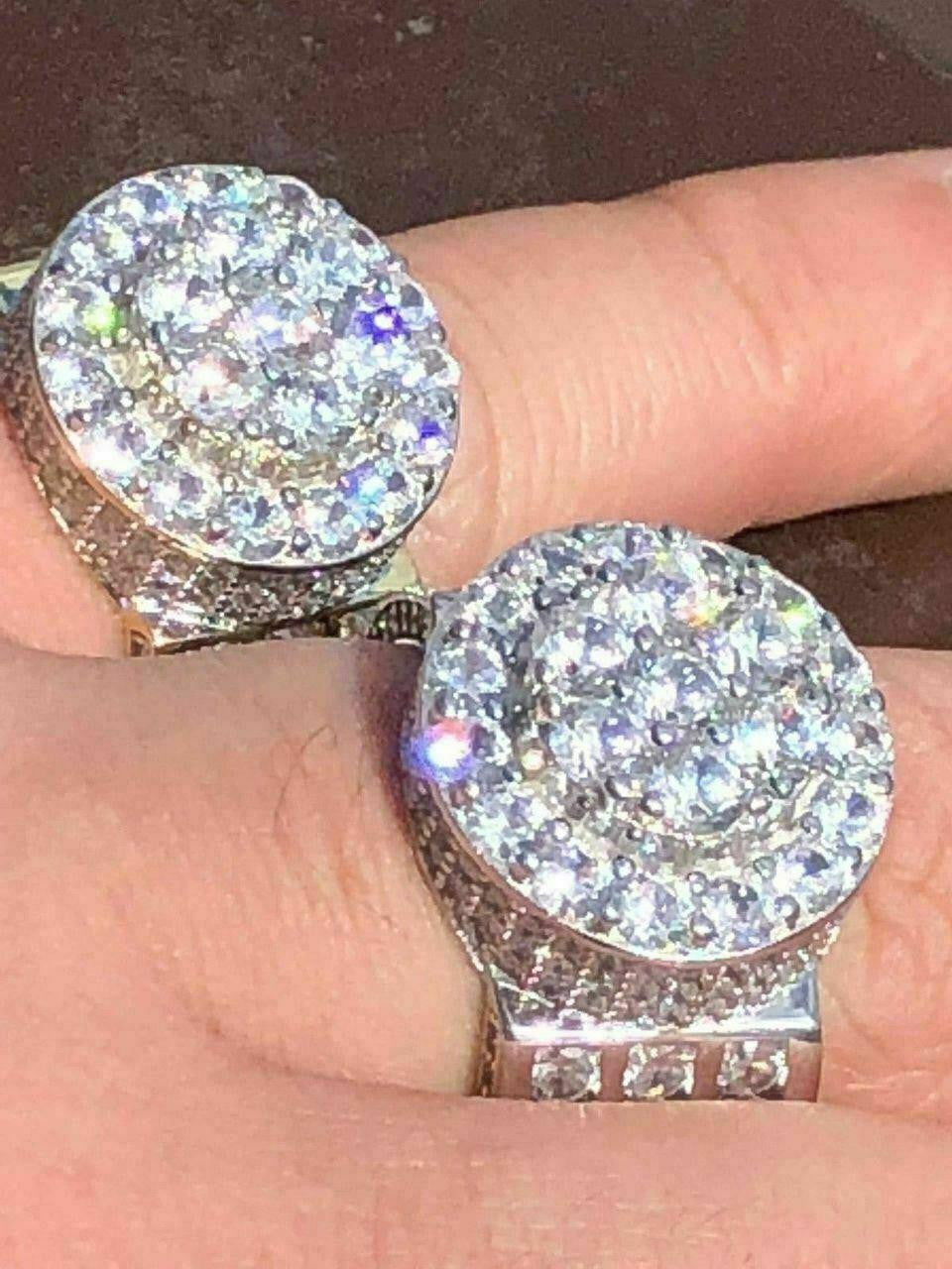 Solid 925 Silver Men's Large Round 5ct Iced Cubic Zirconia Pinky RING