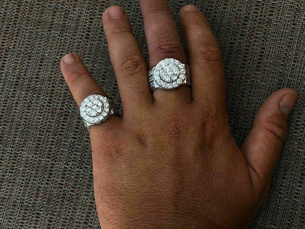 Solid 925 Silver Men's Large Round 5ct Iced Cubic Zirconia Pinky RING