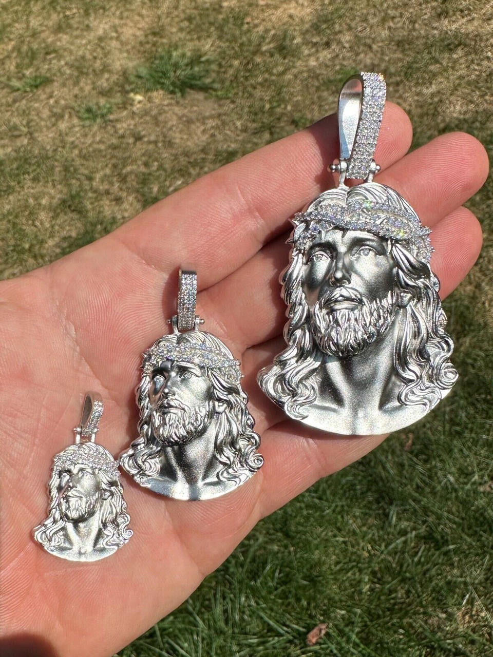 MOISSANITE Passion Of The Christ Jesus Pendant - 925 Silver - 3 Sizes 1.5"-3"