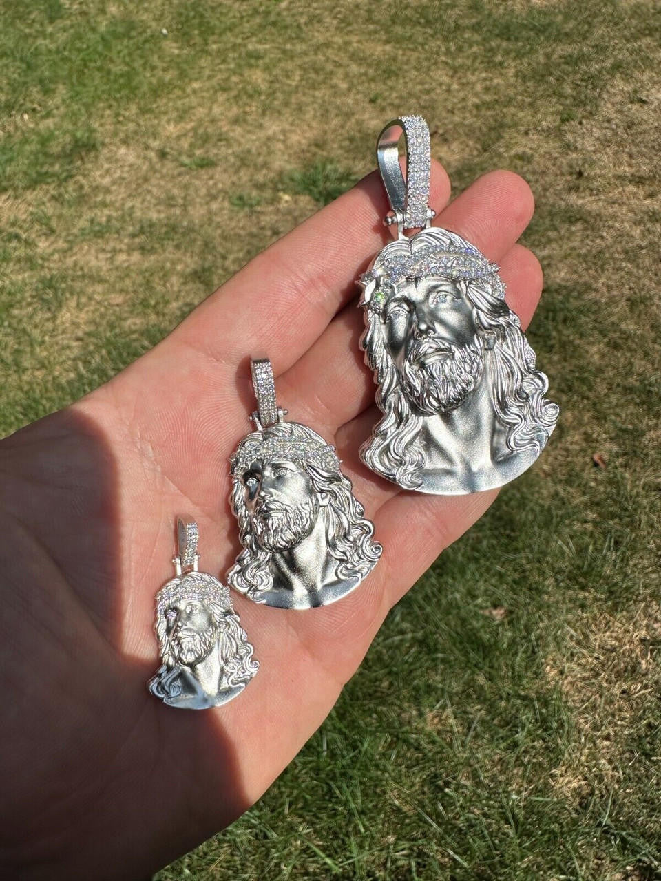 MOISSANITE Passion Of The Christ Jesus Pendant - 925 Silver - 3 Sizes 1.5"-3"