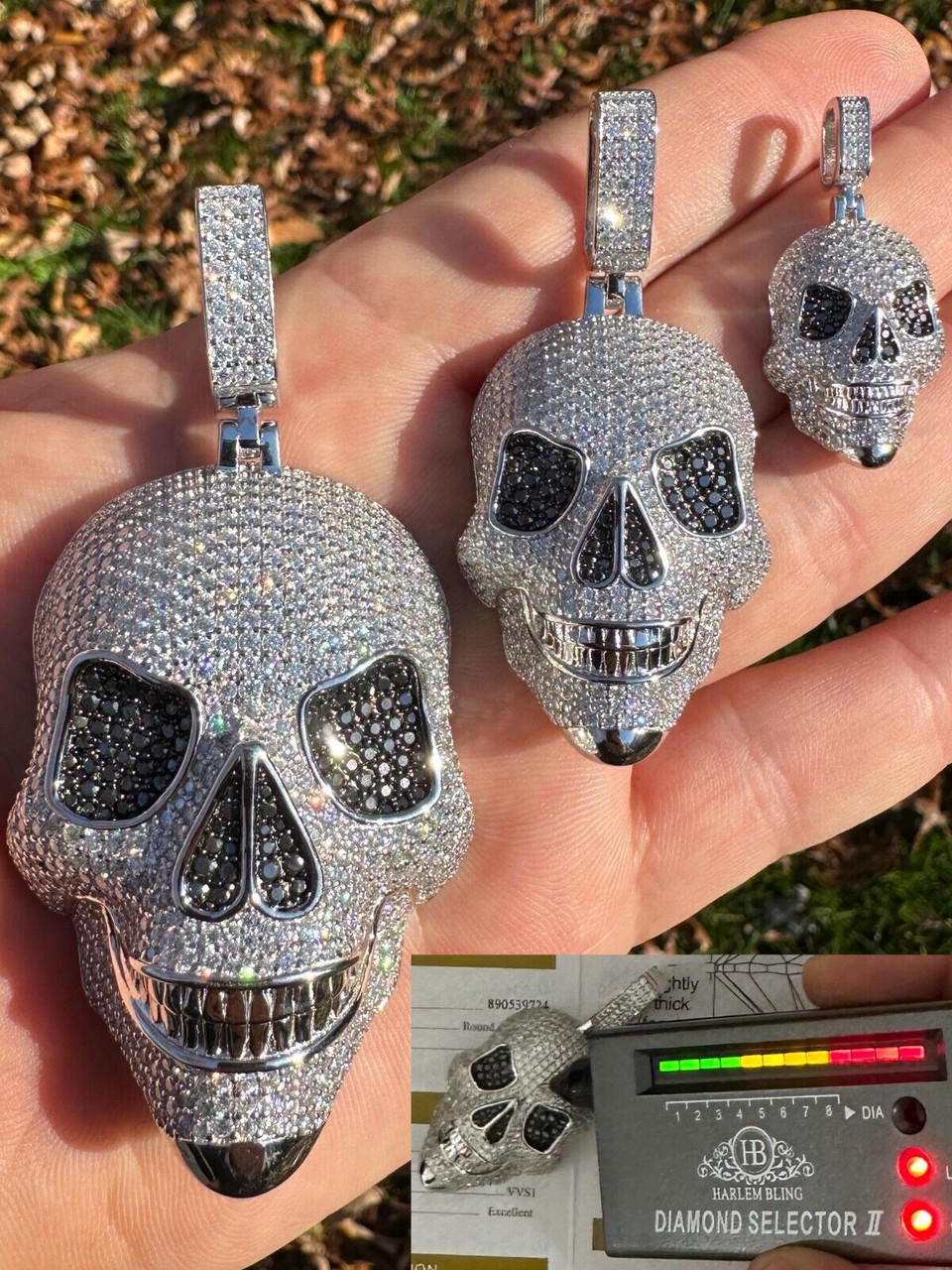 MOISSANITE 3D Skull Iced Out Pendant - 925 Silver - 3 Sizes 1.5"-3.5"