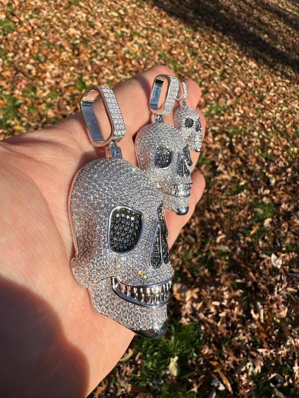 MOISSANITE 3D Skull Iced Out Pendant - 925 Silver - 3 Sizes 1.5"-3.5"