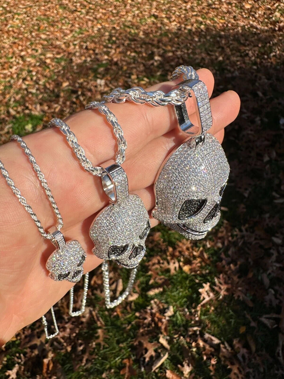 MOISSANITE 3D Skull Iced Out Pendant - 925 Silver - 3 Sizes 1.5"-3.5"