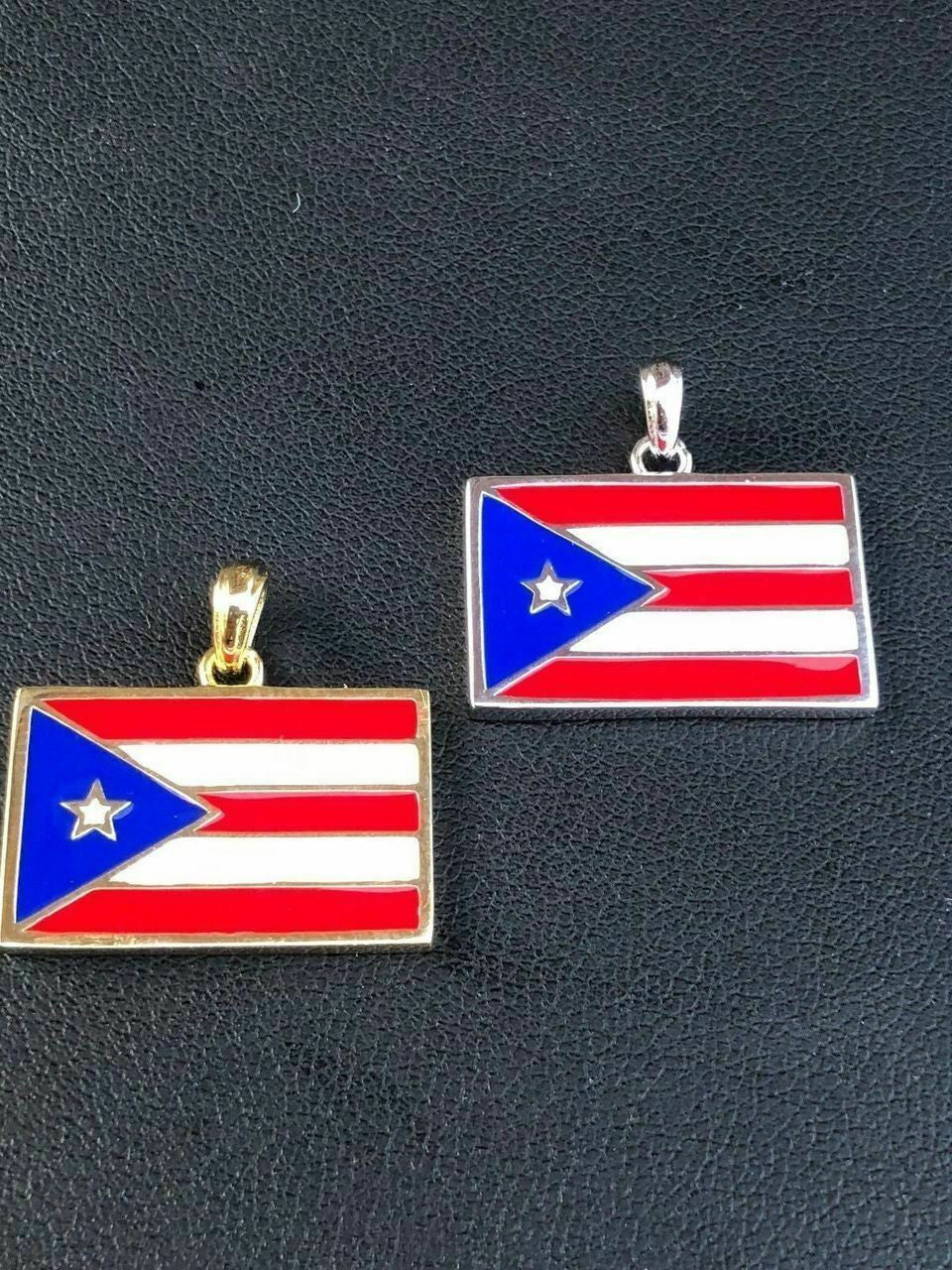Solid 925 Silver Puerto Rico Flag Pendant Small 1x0.75" Men's Women's 14k Gold