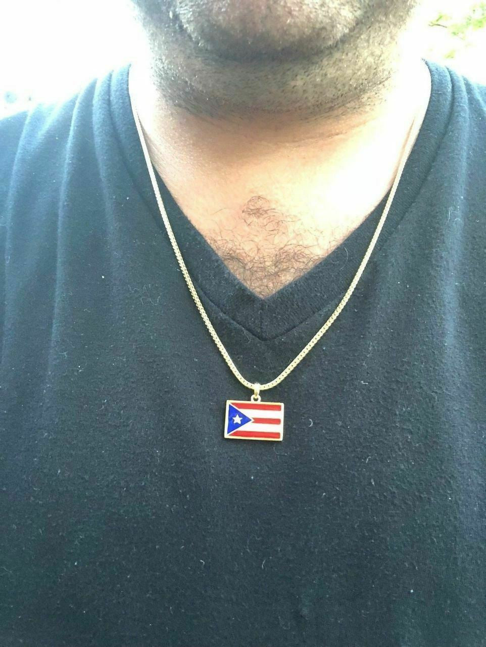 Solid 925 Silver Puerto Rico Flag Pendant Small 1x0.75" Men's Women's 14k Gold