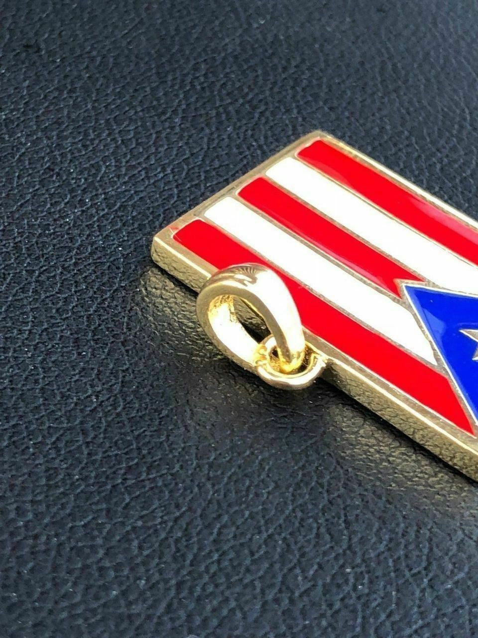 Solid 925 Silver Puerto Rico Flag Pendant Small 1x0.75" Men's Women's 14k Gold