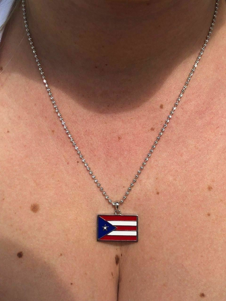Solid 925 Silver Puerto Rico Flag Pendant Small 1x0.75" Men's Women's 14k Gold