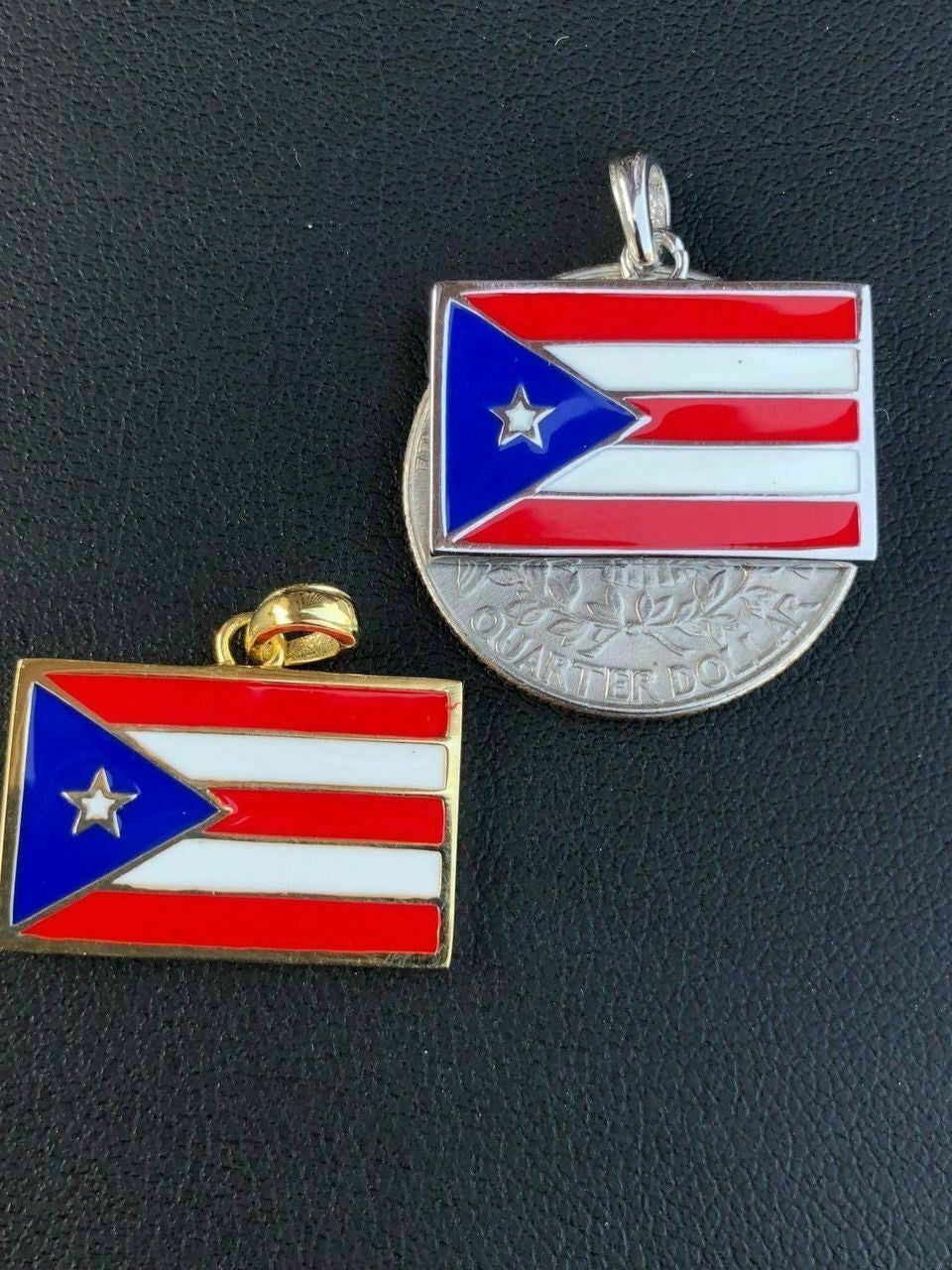 Solid 925 Silver Puerto Rico Flag Pendant Small 1x0.75" Men's Women's 14k Gold