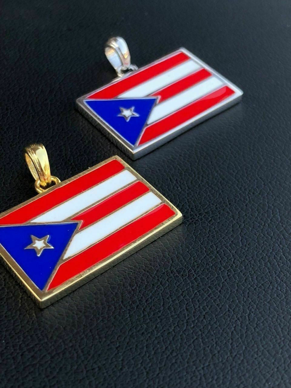 Solid 925 Silver Puerto Rico Flag Pendant Small 1x0.75" Men's Women's 14k Gold