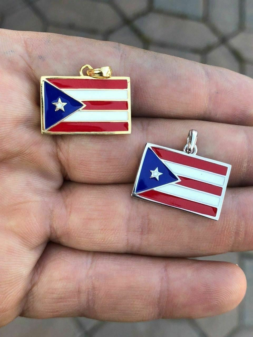 Solid 925 Silver Puerto Rico Flag Pendant Small 1x0.75" Men's Women's 14k Gold