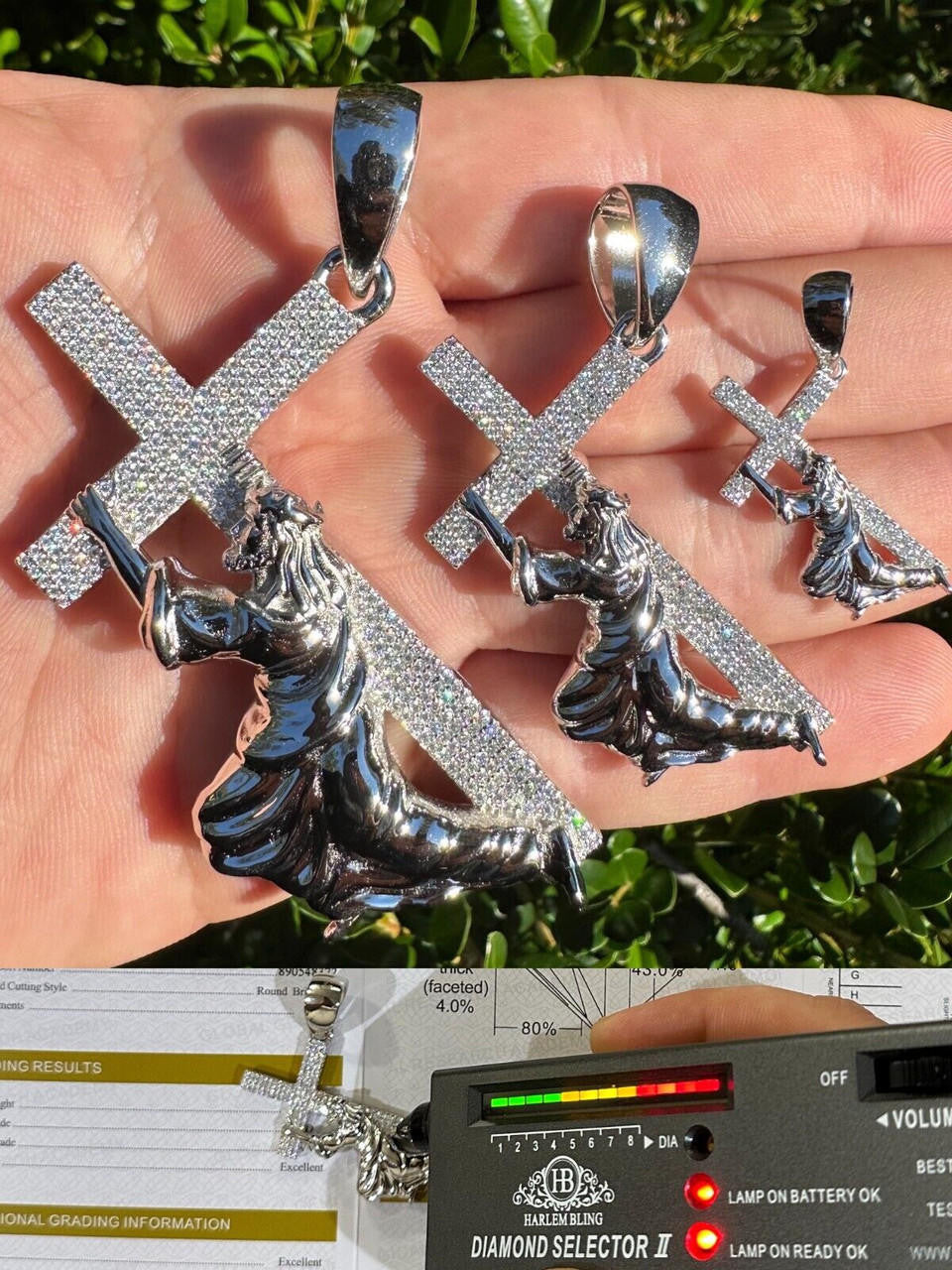 MOISSANITE Cross Of Redemption Pendant - 925 Silver - 3 Sizes 1"-3"