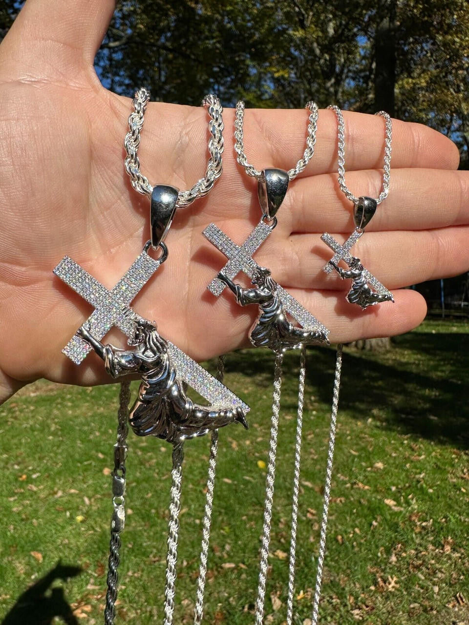 MOISSANITE Cross Of Redemption Pendant - 925 Silver - 3 Sizes 1"-3"
